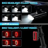 Vista 4 de Juego de luces de bicicleta superbrillantes, 18000LM USB recargable para bicicleta delantera y trasera trasera, compatible con Garmin/GoPro, luz