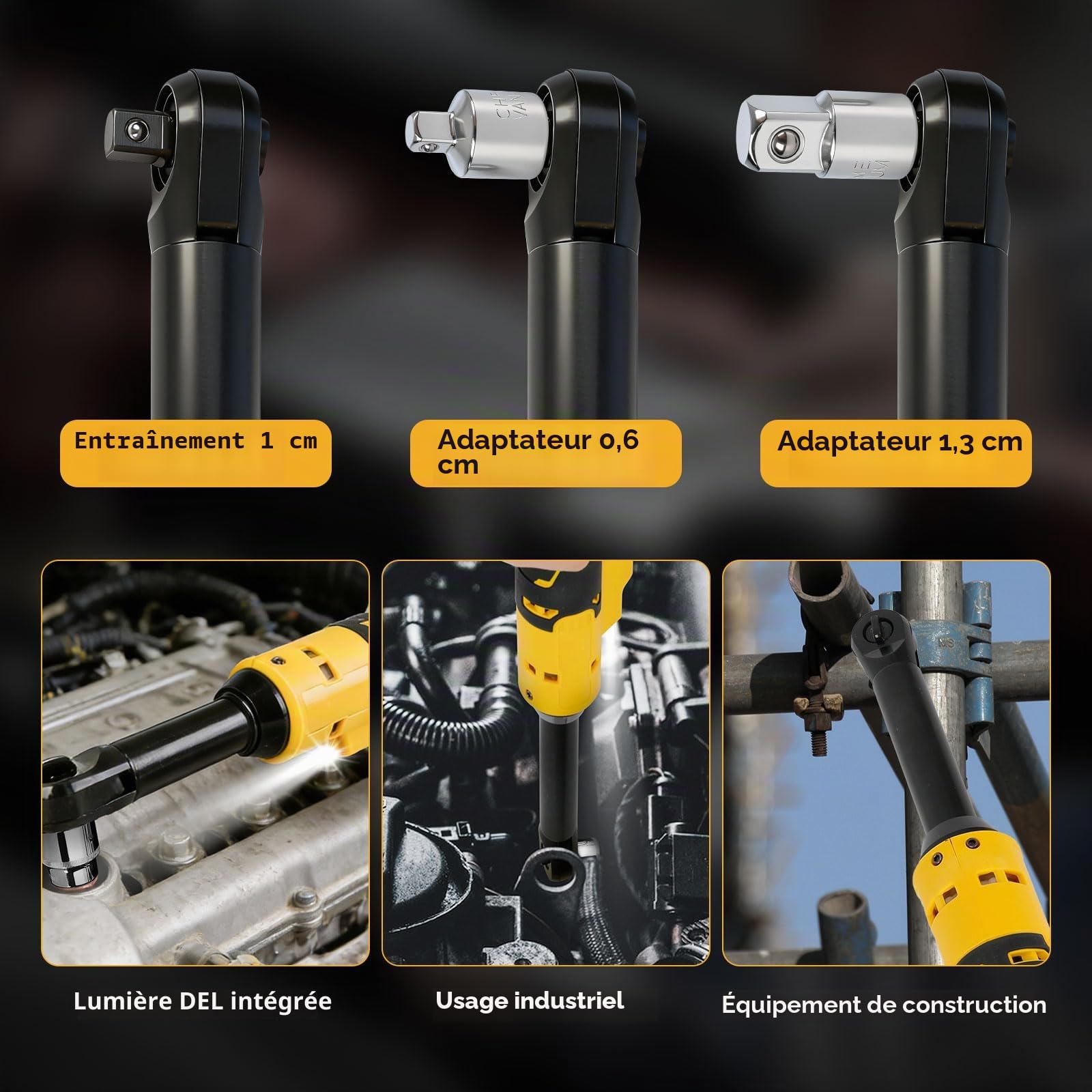 Clé à cliquet sans fil pour Dewalt 18 V 20 V, 3/8" (3/8") - Entraînement électrique à tige de 16 cm de long - Avec lumière LED - 300 tr/min - 80 Nm - Pas de batterie