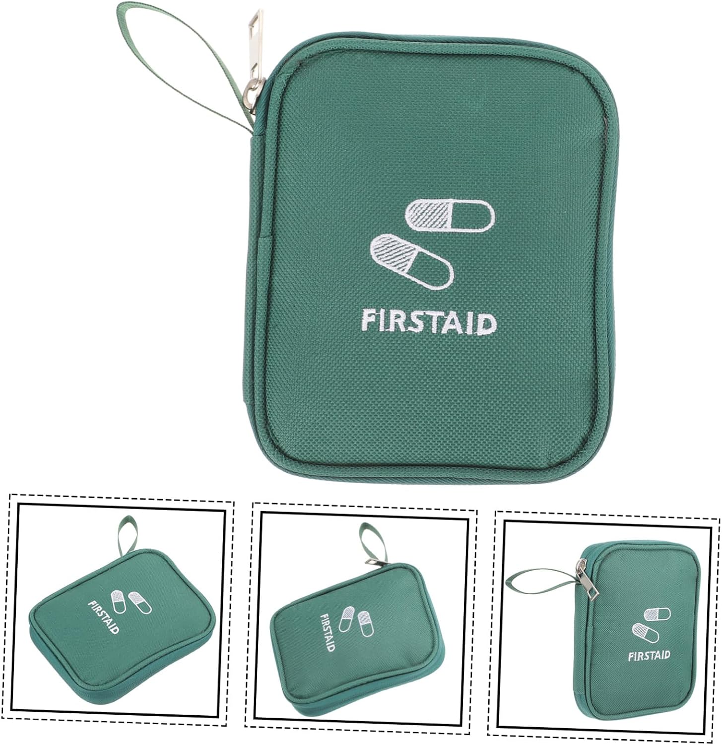 Portable Compact First Aid Kit Small Green Oxford Cloth Travel Medicine Organizer Bag for Household and Outdoor Emergency Use