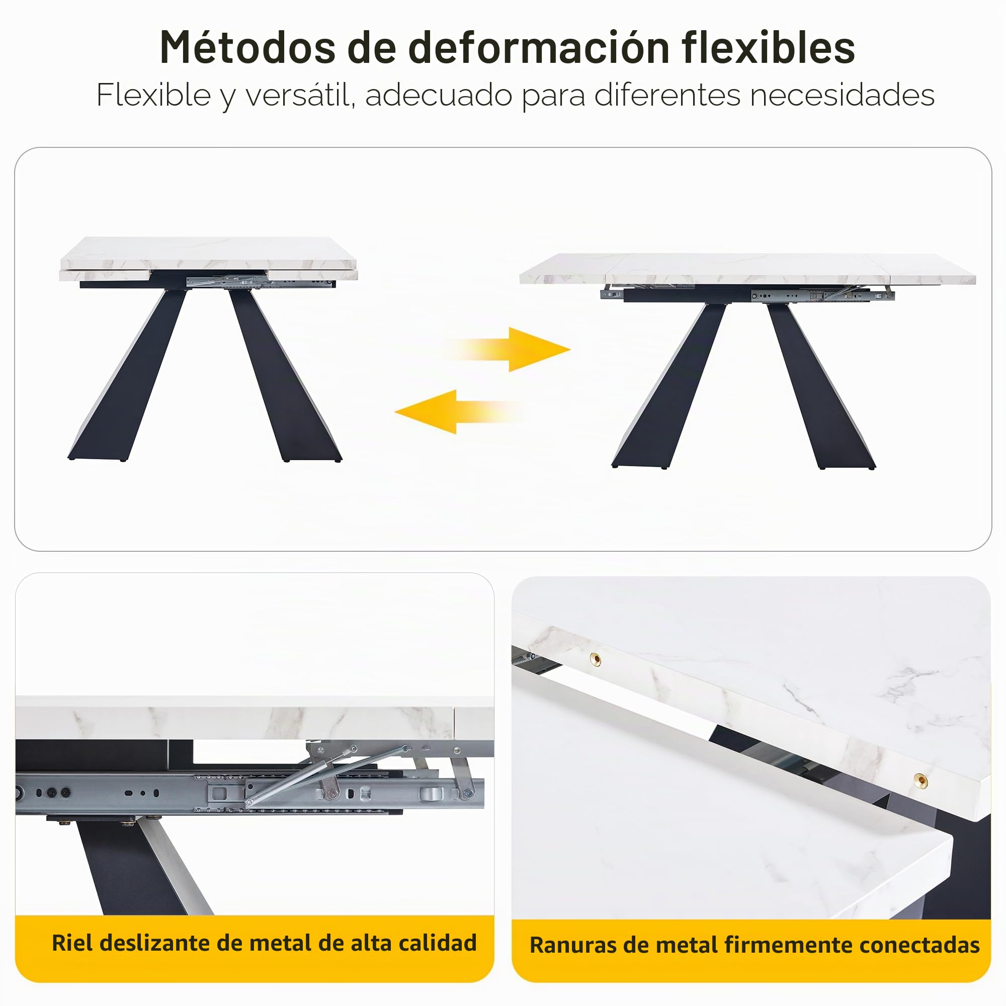 Mesa de comedor extensible (99-159 x 74 cm), mesa de cocina con amplia superficie de trabajo, diseño flexible, adecuada para oficina en casa y sala de estar, con patas de columna (tablero