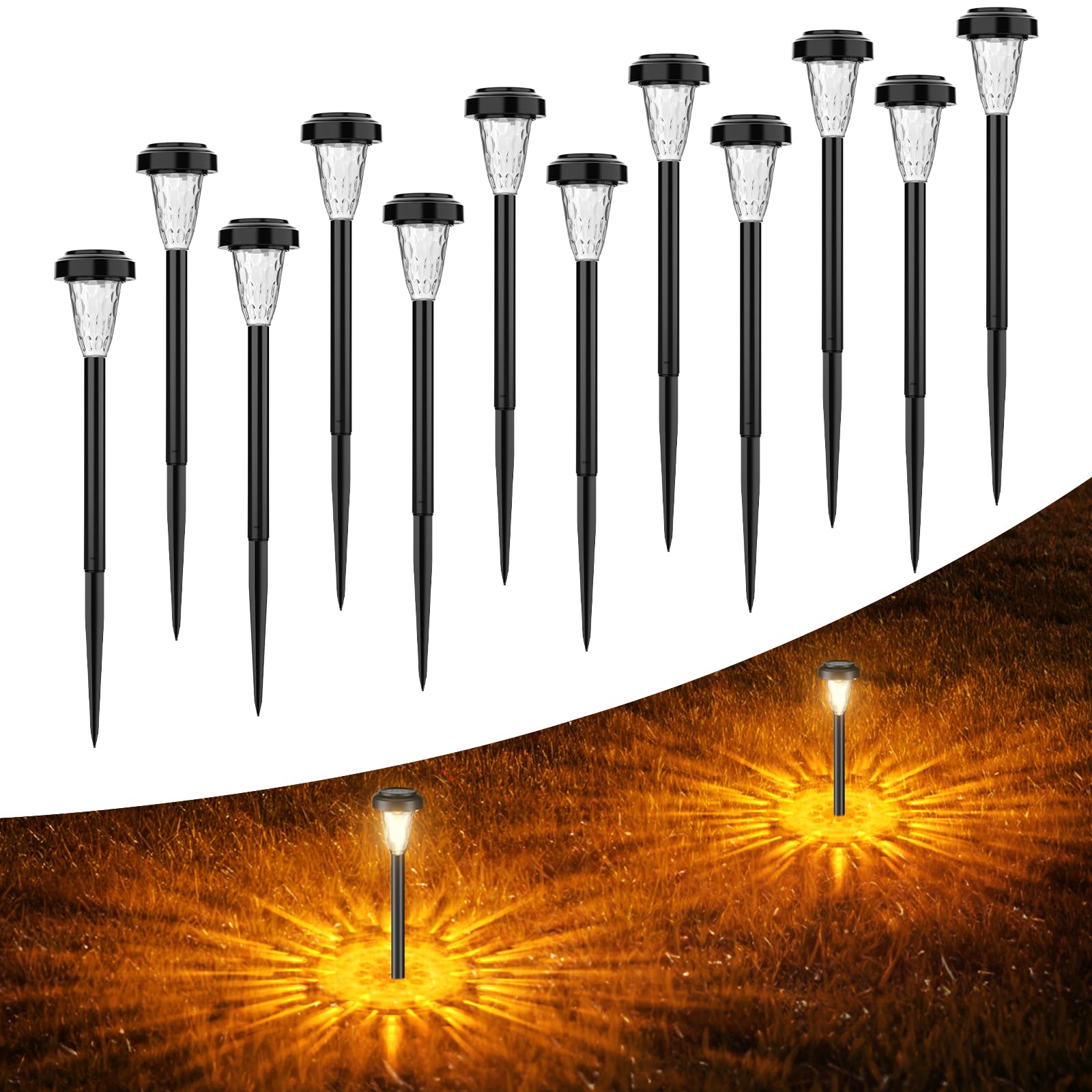 FIFlying Solar Lamp Outdoor Garden, 12 Pieces Warm White Solar Lights for Outdoors for Garden, Patio, Lawn-image-17