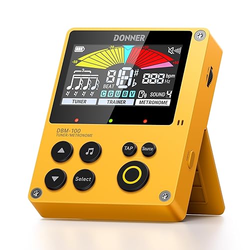 Donner Metronome Tuner, Rechargeable 3 In 1 Digital Metronome with Trainer Rhythm Mode for Guitar, Bass, Violin, Ukulele, Chromatic, Piano, Wind instruments, DBM-100 (Yellow)