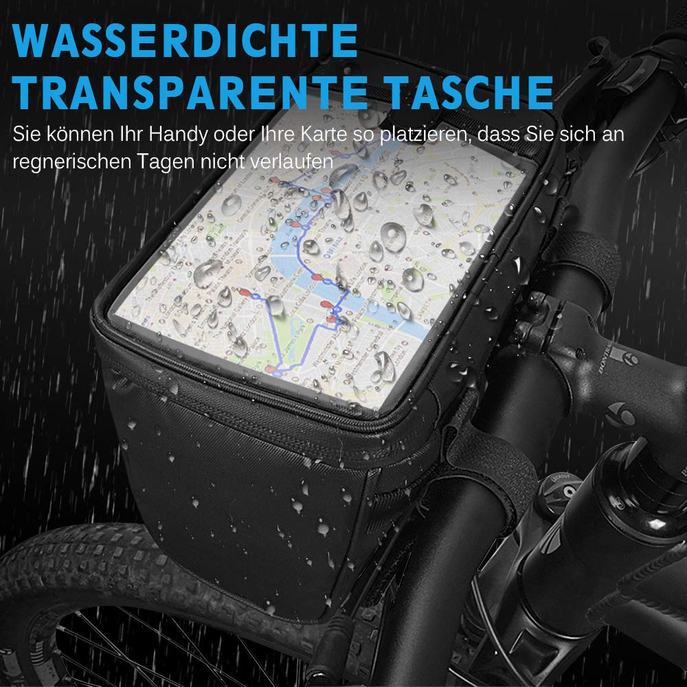 Borsa per manubrio della bicicletta, borsa termica per mountain bike, 2 l, design impermeabile, strisce riflettenti, tessuto cerato