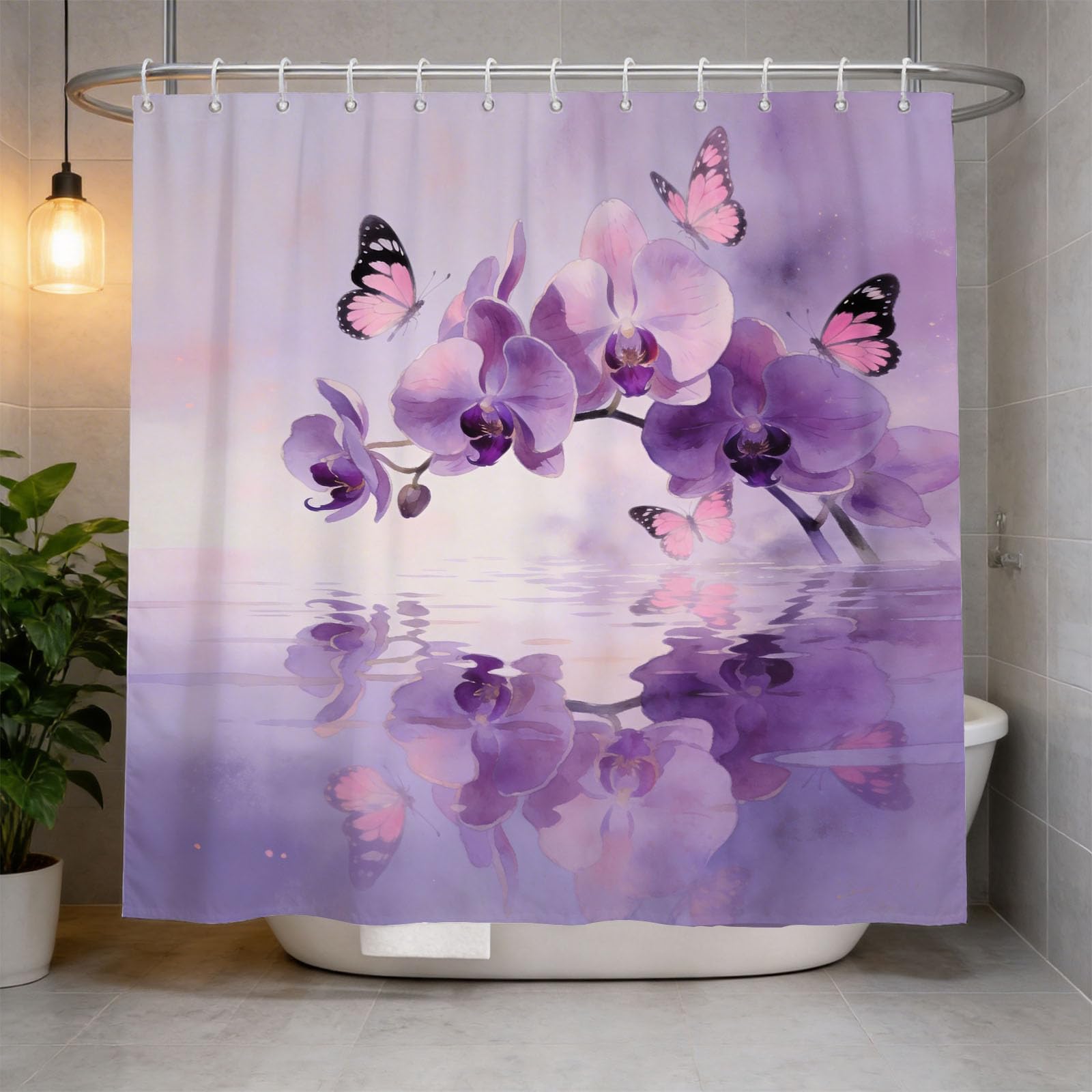 Hongduo 3D Orchid Shower Curtain for Stalls Bathtubs Butterflies Bathroom Decor Shower Curtain Set Polyester Fabric Waterproof 120x180cm/48X71 Inch with Hooks