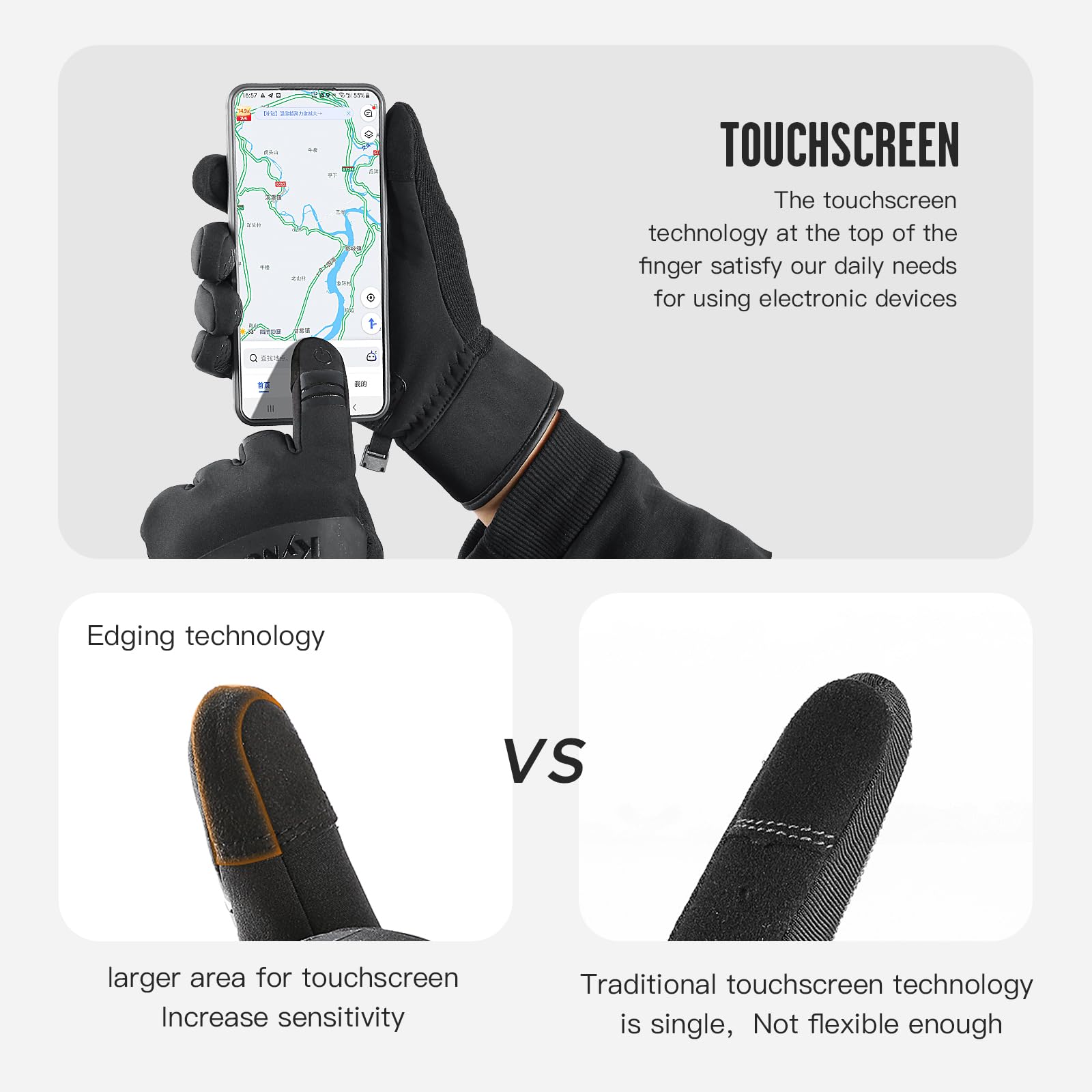 kyncilor Guanti Invernali Impermeabili Uomo Donna Touch Screen Slip-Proof Guanti Bici Invernali per Corsa Ciclismo Moto Sci