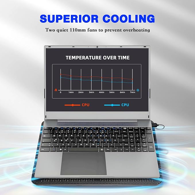 Base para laptop Coolertek con 2 ventiladores LED azules miniatura 2