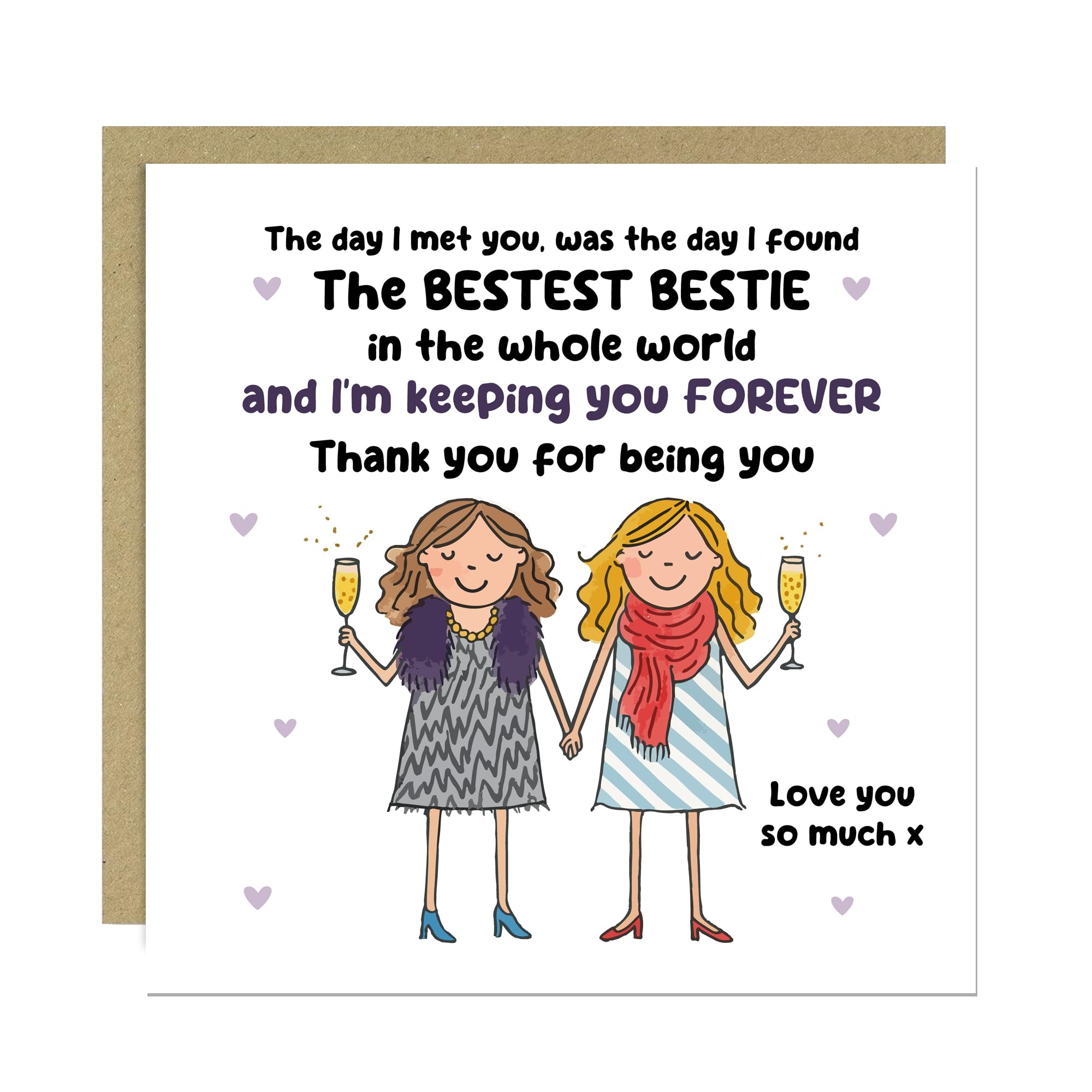 RED OCEAN Birthday Card For Friend Bestest Bestie Card With Kraft Envelope Friendship For Bestie BBF Best Friend Her Women