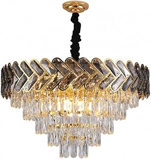 24-Inch Round Gold Crystal Chandelier for Dining Room, 9-Light