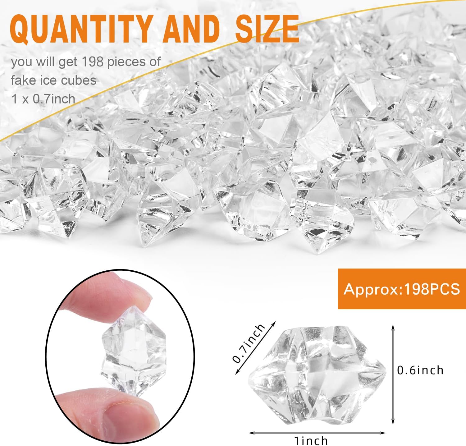 Fake Crushed Ice Rocks Irregular Clear Fake Ice Cubes Acrylic Crystals for Vase Fillers, Table Scatter, Electric Fireplace Accessory, Wedding Decorations