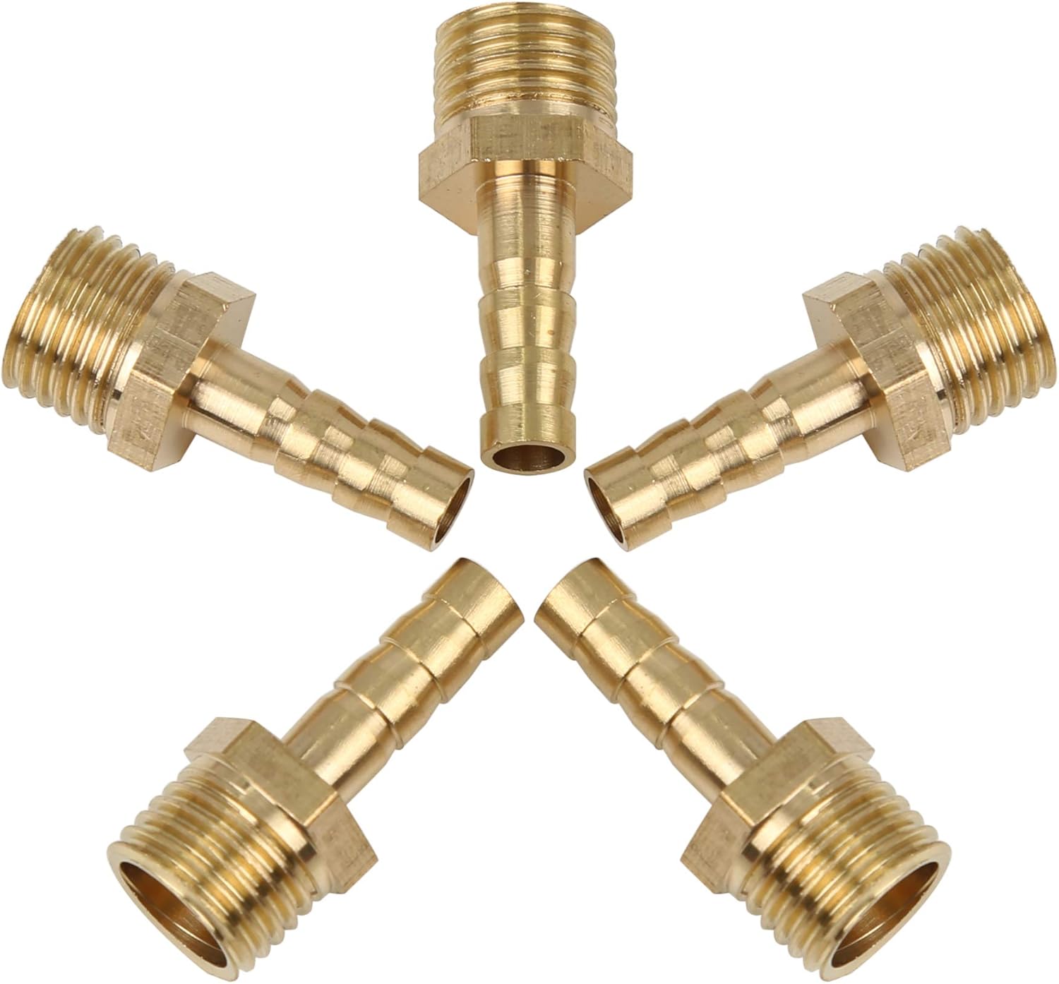 X AUTOHAUX 6mm Hose ID x 1/4'' NPT Male Pipe Car Brass Hose Tail Barb Fitting Connector for Joiner Air Water Fuel Pipe - 5 Pcs
