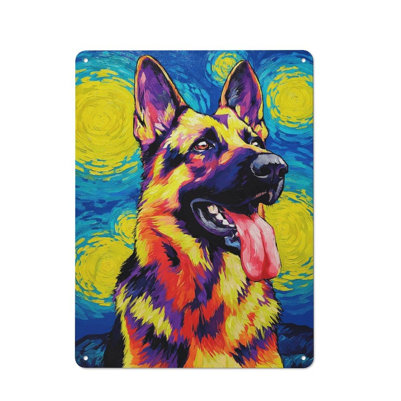 Junmoney Starry Night German Shepherd Metal Wall Sign 40X30cm, Retro Decor For Home Bar Wall, For Metal Sign Collectors, For Garage And Workshop Walls