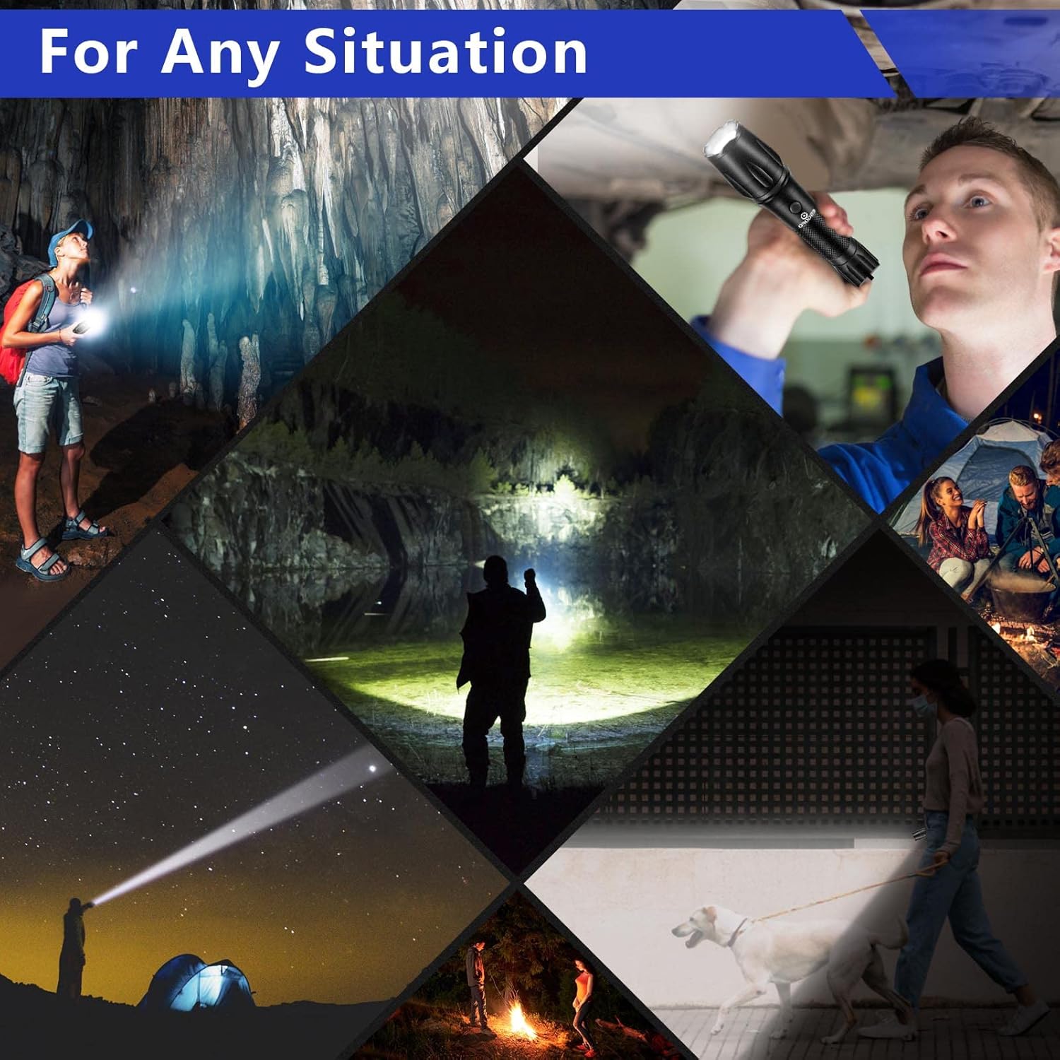 Esgofo EG500 Flashlight showing USB charging port and power indicator.