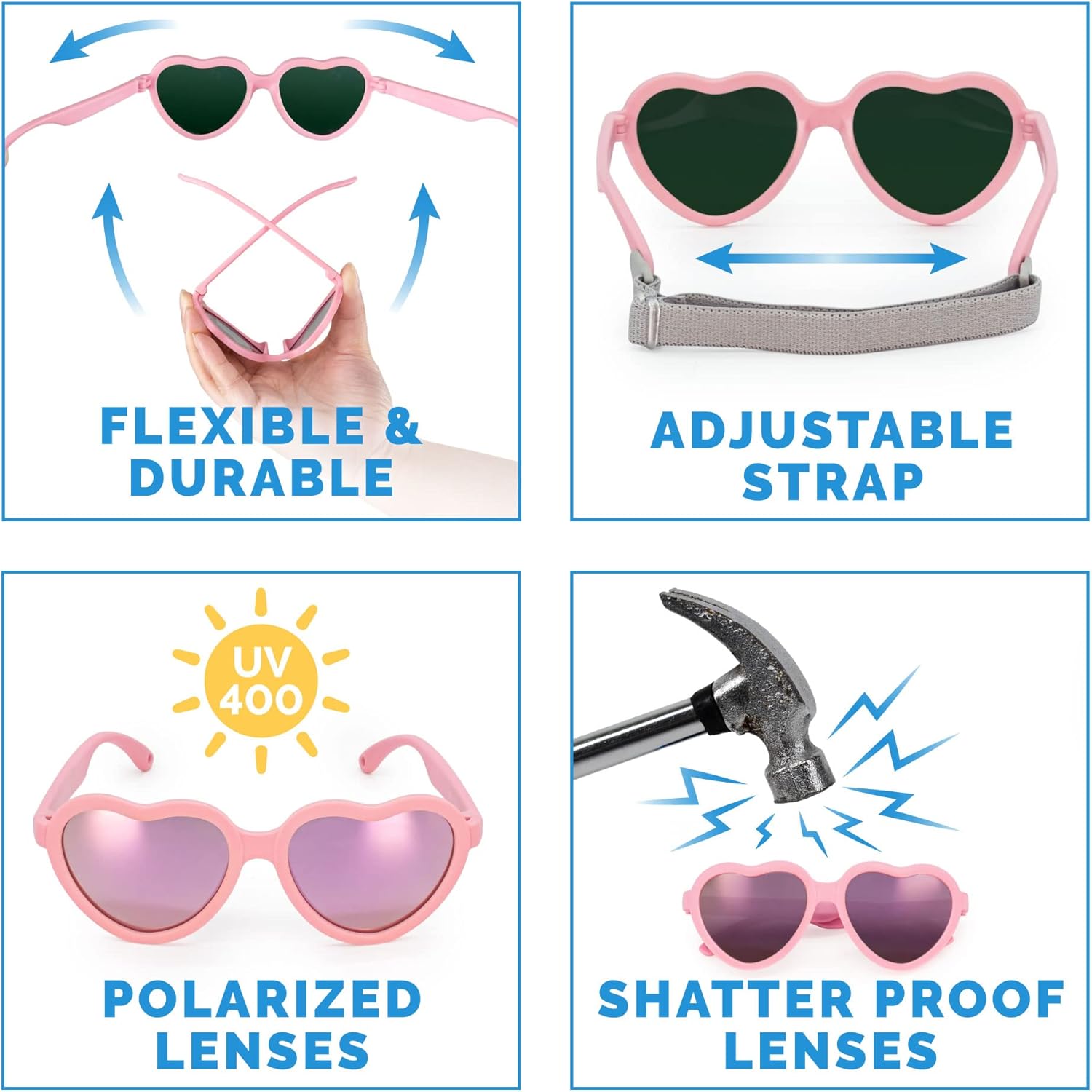 JAN & JUL Cute-Shaped Polarized Sunglasses with Strap, Flexible and Durable Funglasses for Toddlers