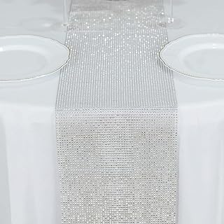 Efavormart 10"x108" Shiny Silver Crystal Rhinestone DIY Table Runner, Diamond Mesh Ribbon Bling Roll