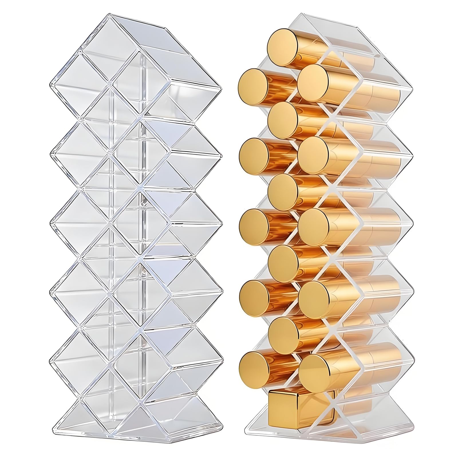 2 Stück Lippenstift Organizer 32 Fächer Lipgloss Halter Acryl Transparent Fisch Design Kosmetik Organizer Lipstick Organizer Aufbewahrung Make-up Organizer für Schminktisch Bad Büro Zubehör