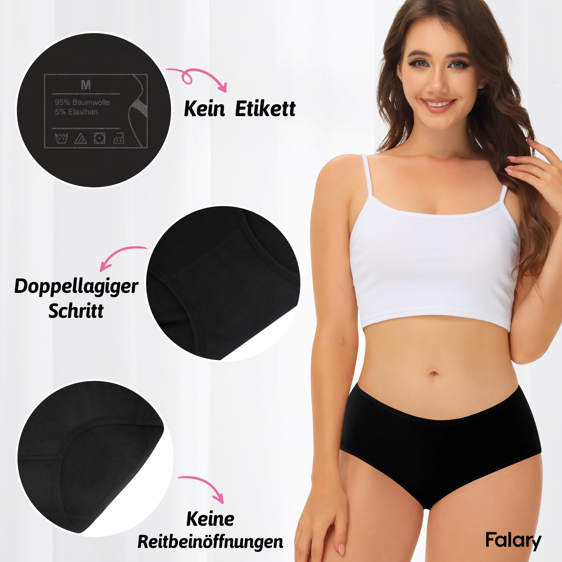 FALARY Mutande Donna 6 Pezzi, realizzate in Cotone Traspirante, a Vita Media e Stile Hipster. Intimo Comodo e Morbido per Donne.