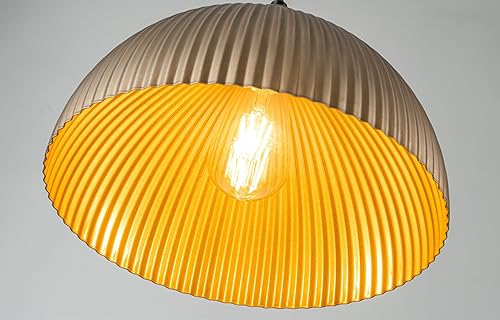 Miniatura 8 de Lámpara colgante de cúpula de latón antiguo vintage, 12 '' luces colgantes isla de cocina, lámpara de techo colgante a rayas de pantalla de metal