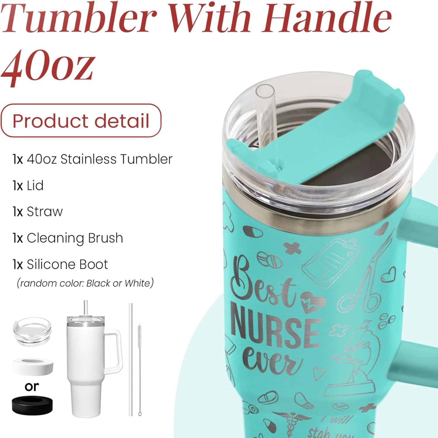 Nurse Gifts for Women, Nurse Tumbler with Handle 40oz Stainless Steel Coffee Cup with Straw Lid, Nursing Gift for Female Nurses, Appreciation Gift for Graduation Christmas Birthday - Image 2
