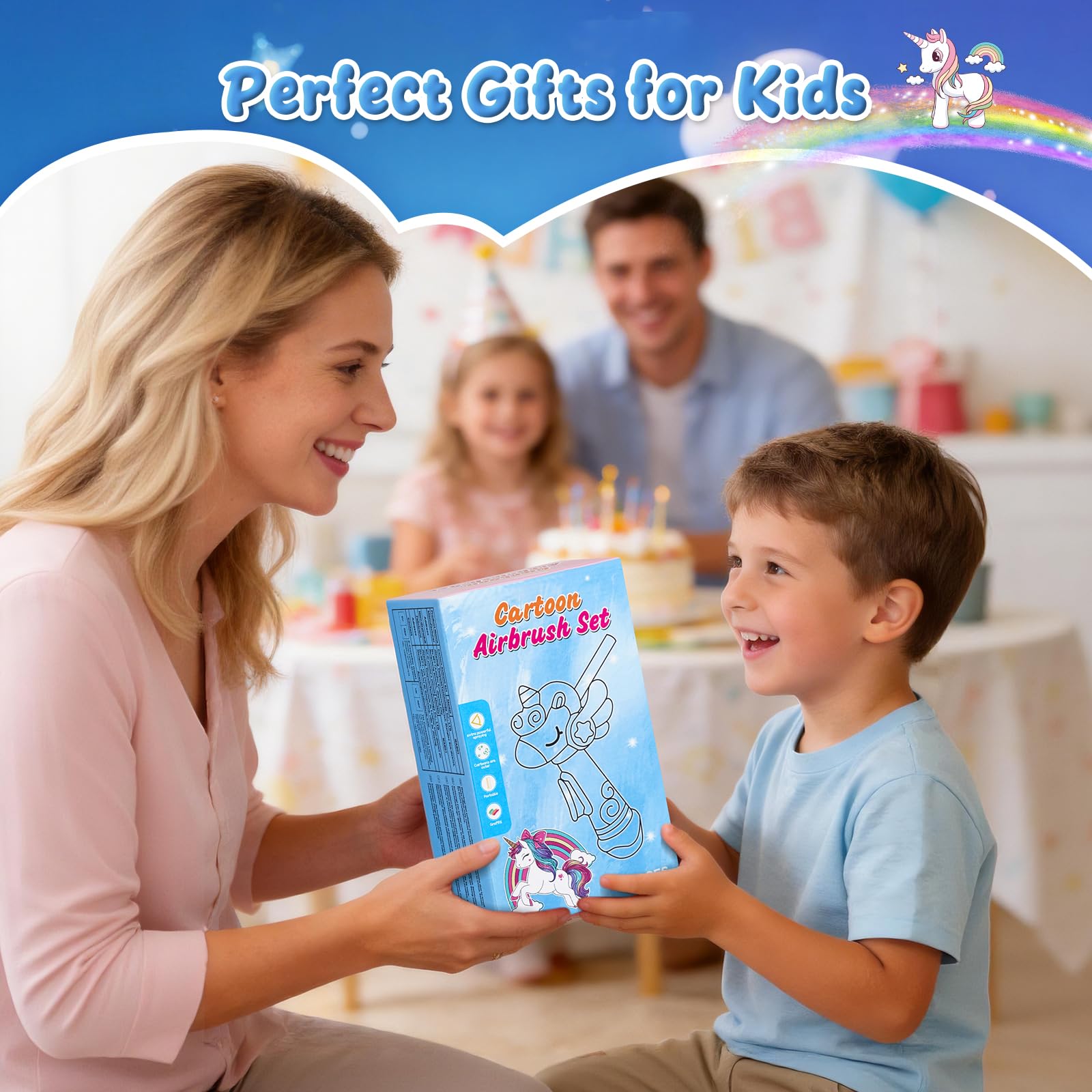 Set di pennarelli a spruzzo per bambini, per creazioni creative e artigianali, include 5 pennarelli lavabili, 8 stencil, regalo per bambini, ragazze e ragazzi