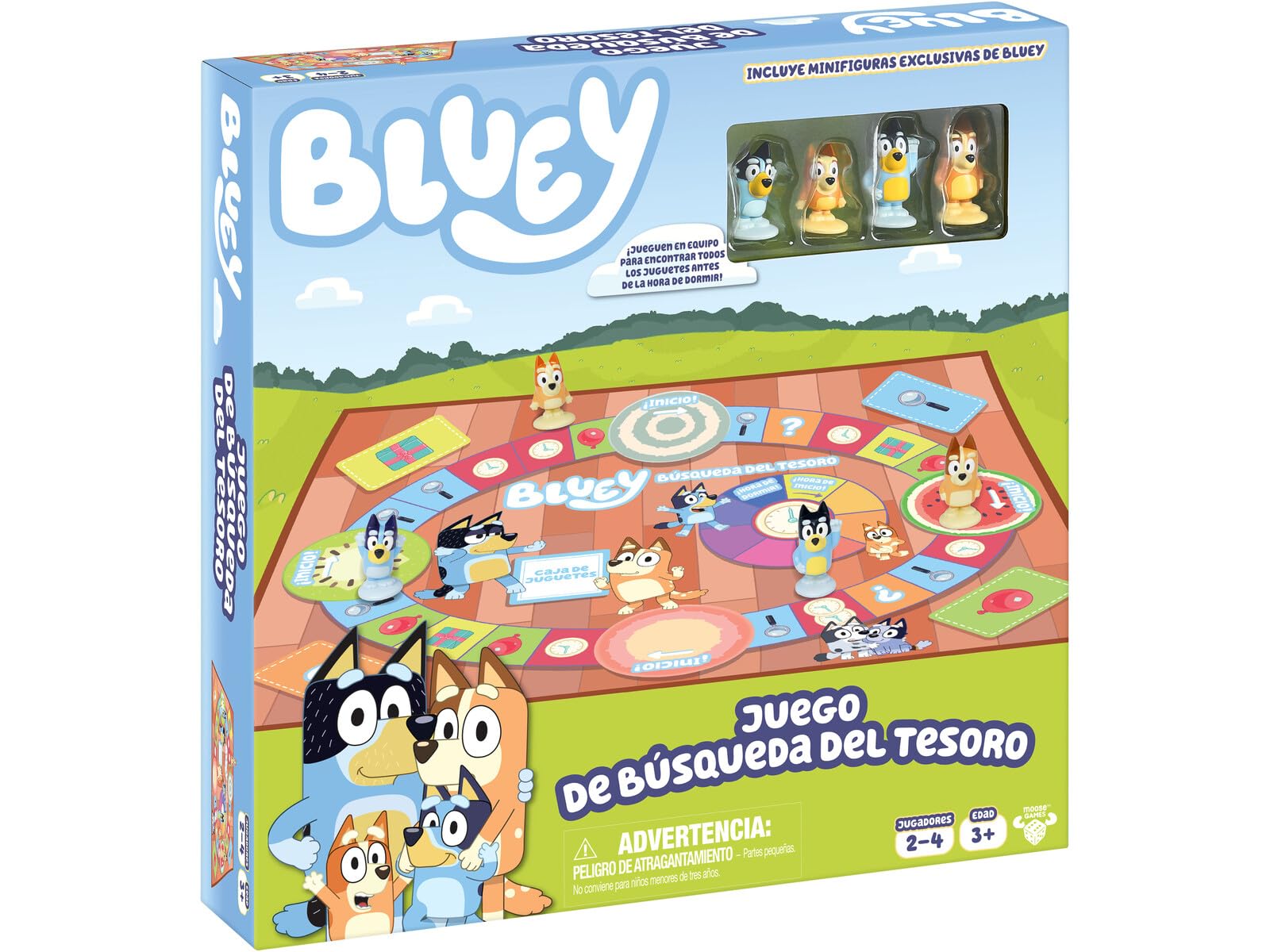 Juego de la Búsqueda del Tesoro de Bluey. Un Divertido Juego de Mesa repleto de Actividades entretenidas, Cosas Que Buscar y Preguntas sobre Bluey Que Responder.