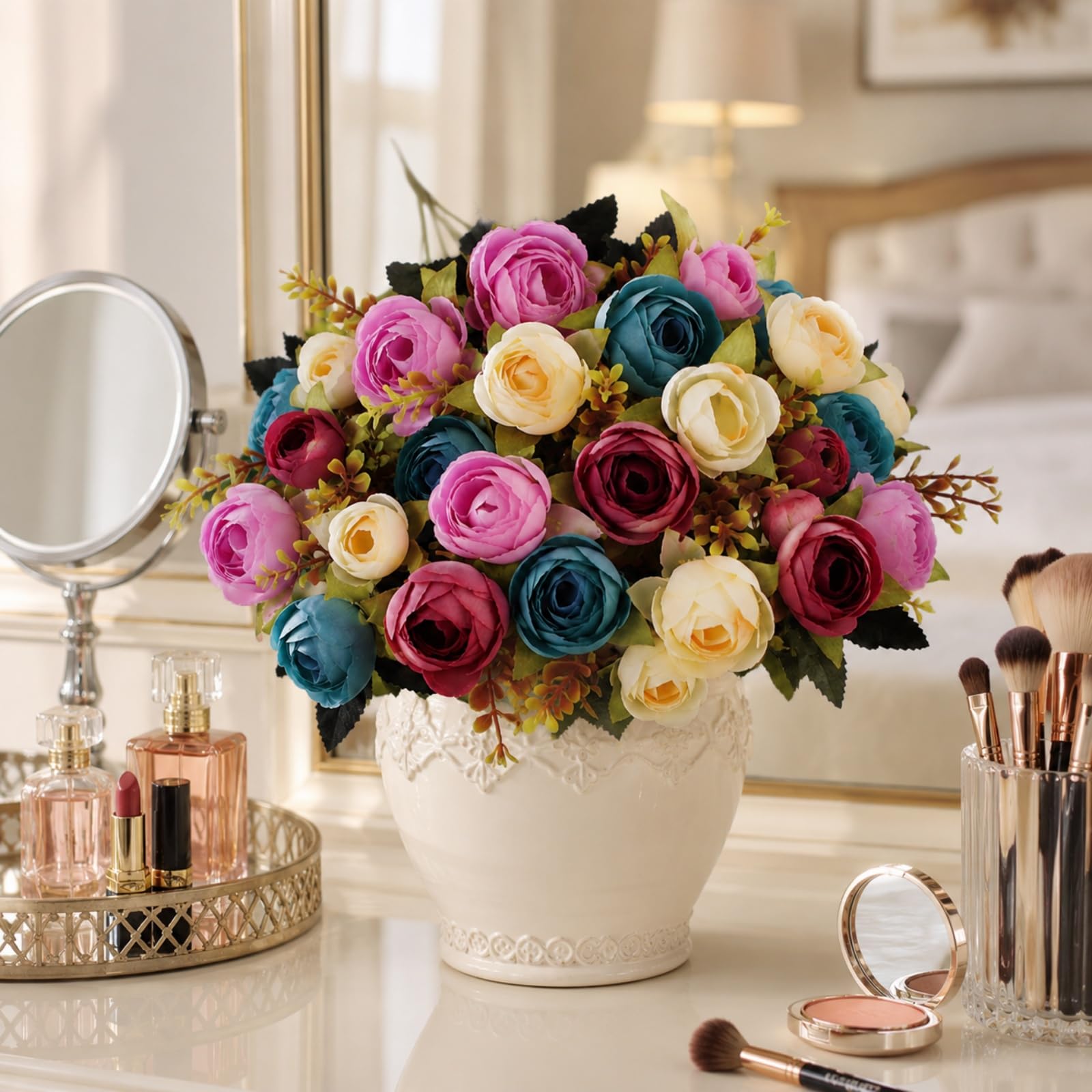 astylishome 3 Bunches Peony Artificial Flowers Fake Faux Silk Flower Bouquet for Home Wedding Party Table Centerpiece Decor F0330