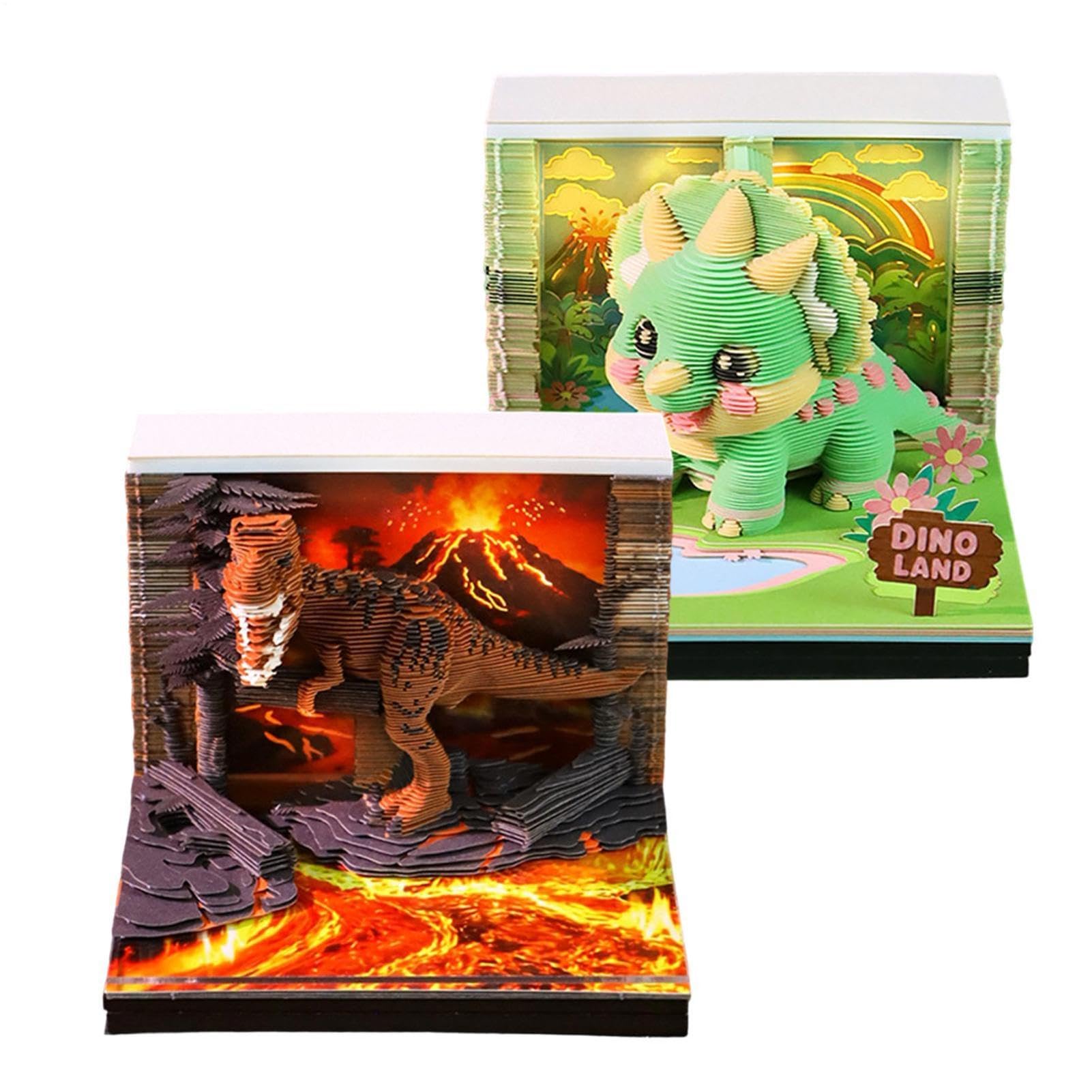 2027 3D Dinosaurier Abreißkalender Notizblock Schreibtischplaner | 2027 Pop-Up-Papierskulptur-Kalender mit Dinosaurier-Notizblock für Notizen, Planung, Gewohnheitsverfolgung und Bürodekoration