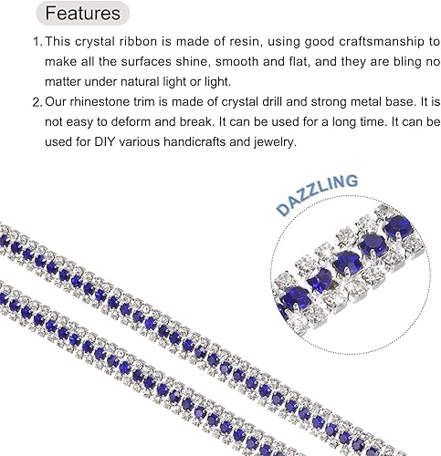Miniatura 3 de MECCANIXITY Cadena de 5 yardas, 0.354 in, 3 filas de diamantes de imitación de cristal con cierre de cadena para coser, manualidades, joyería de