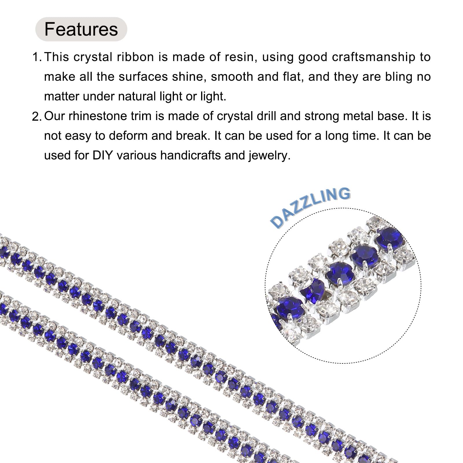 Chaîne Strass Cristal 2 Rangées - 2 Mètres | Argenté | Pour DIY & Décoration