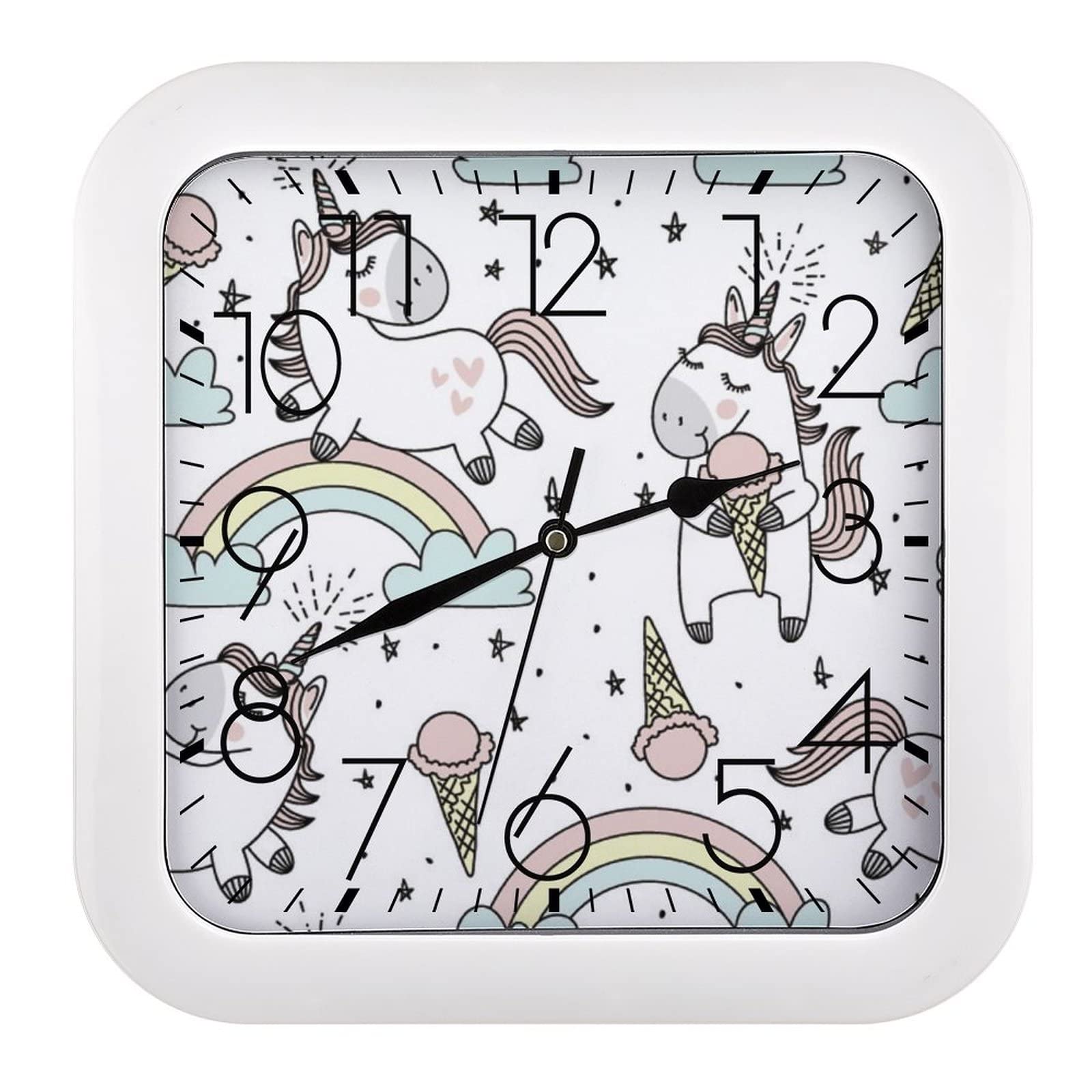 Pendule murale silencieuse licorne moderne 26x26cm pour décoration de chambre d'enfant
