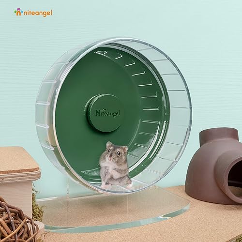 Vista 104 de Niteangel - Ruedas de ejercicio supersilenciosas para hámster, con soporte ajustable, para ratones, jerbos u otros animales pequeños Rosado