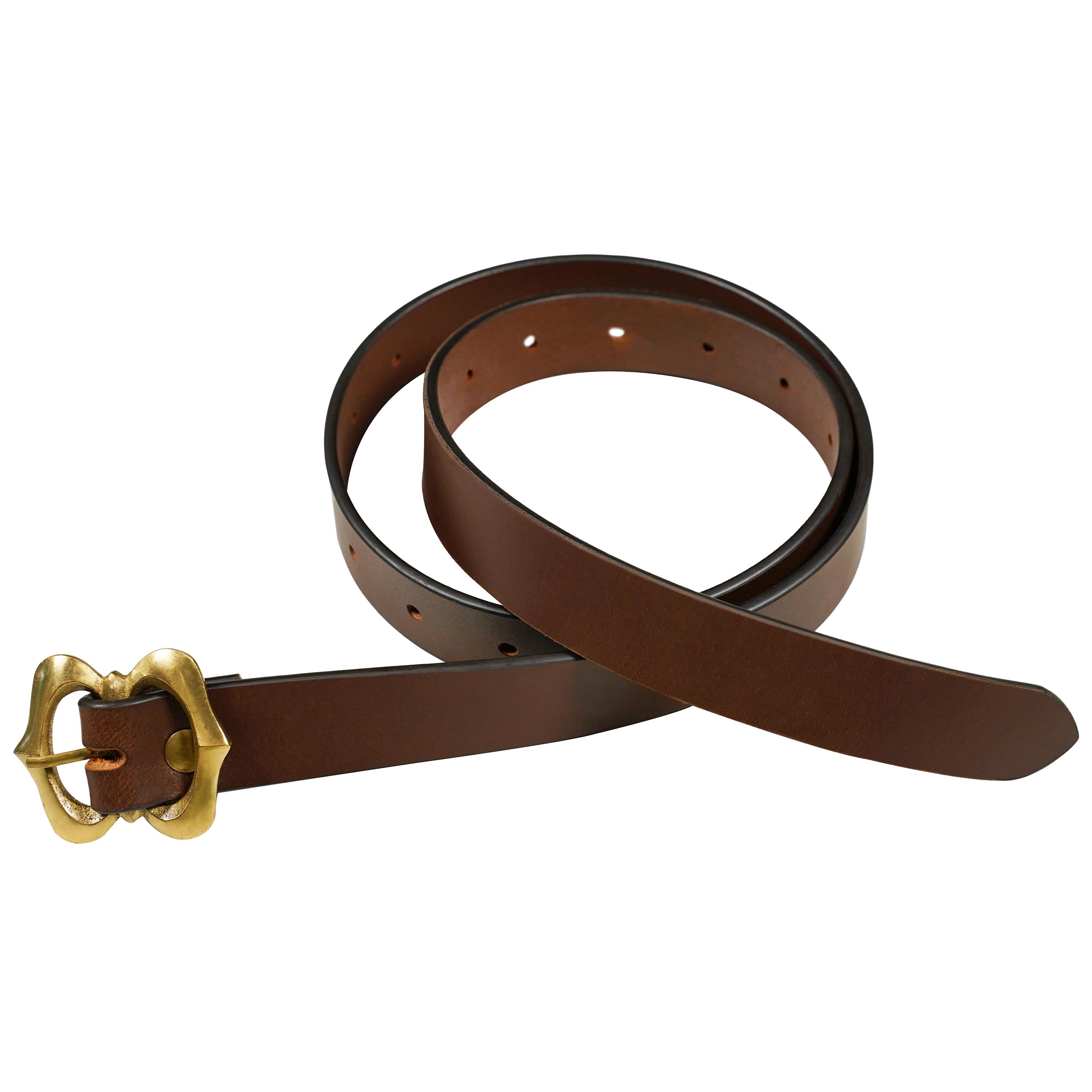 Mythrojan Medieval Leather Belt Viking Waist Belt with Brass Buckle for Medieval Events, LARP, Renaissance, Ren Faire, Halloween Parties - Brown, 50 Inches