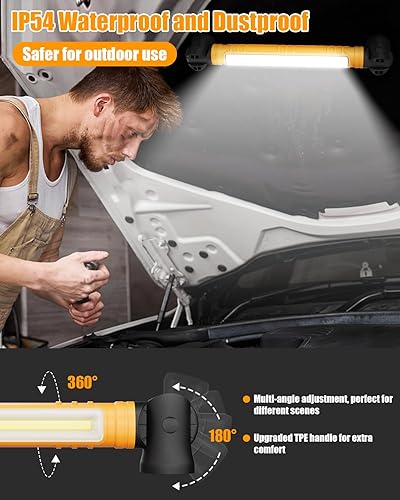Miniatura 6 de Luz de trabajo, luces de trabajo LED de 3000 lm, luz de trabajo recargable debajo del capó con ganchos y base magnética giratoria, luz mecánica