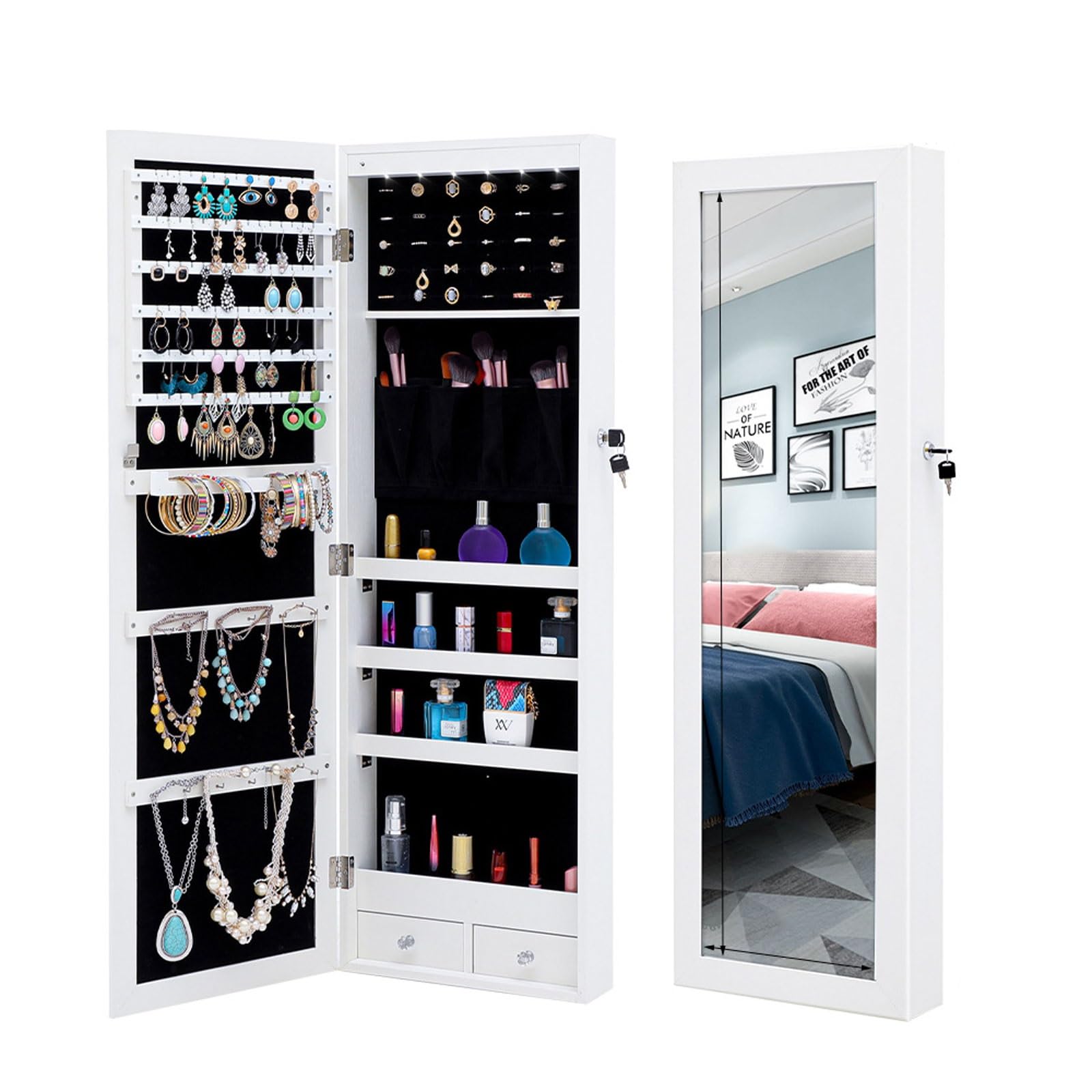 Miroir bijoux mural blanc idéal pour gagner de la place dans la chambre ou le dressing