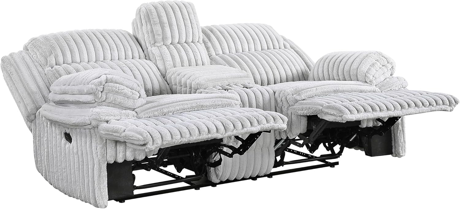 Lexicon Manual Double Reclining Loveseat with Center Console, Corduroy Manual Wall Hugger Recliner Couch, Pillow Top Arms, Cup Holders, Hidden Storage, Cozy Loveseat for Living Room, Gray