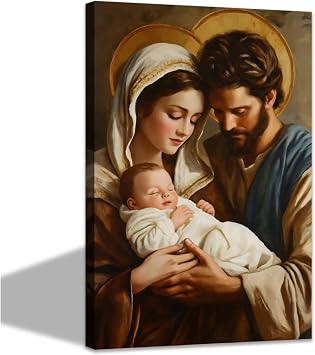 CCWACPP Holy Family Wall Art Saint Joseph and Virgin Mary Jesus Painting Christian Canvas Prints Catholic Pictures Framed Church Prayer Room Home Decor 20.00" x 30.00"