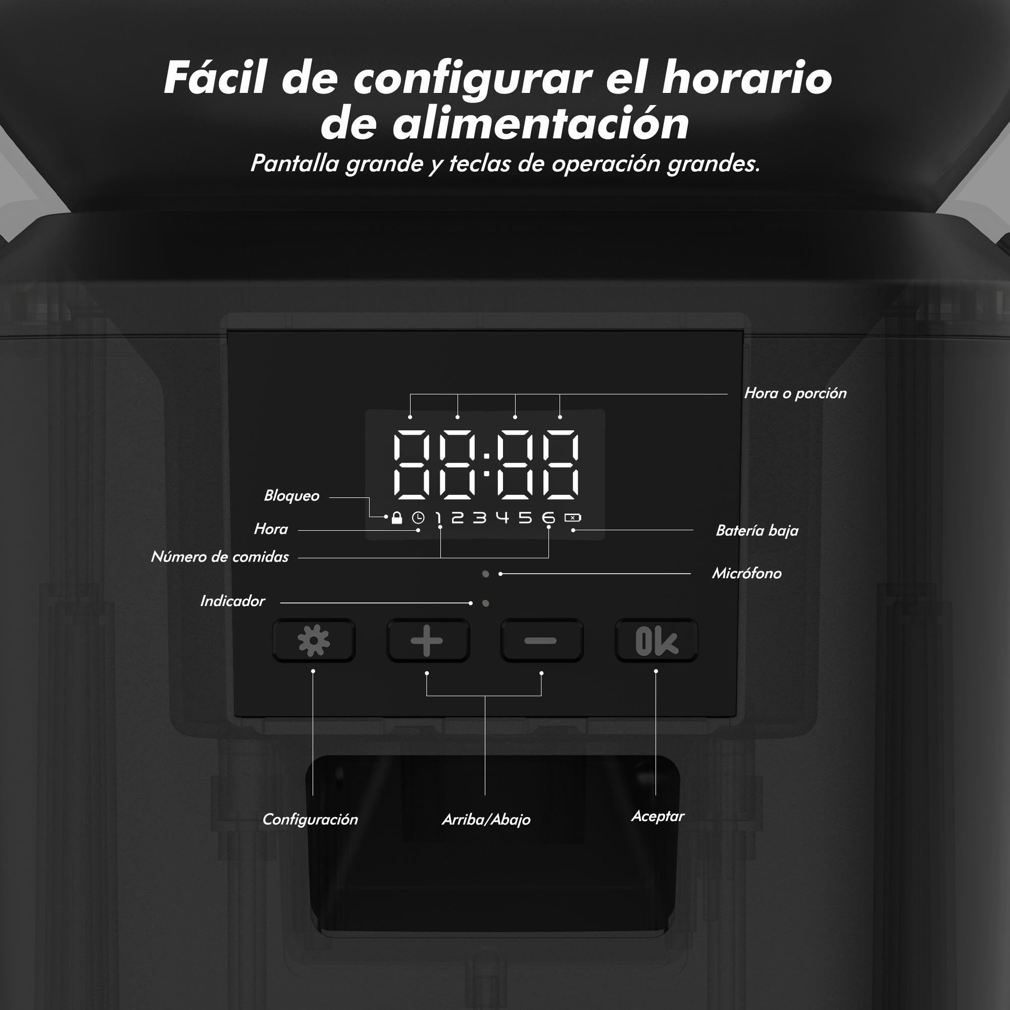 Comedero Gato Automático - 8L Anti-Atasco dispensador Comida Gatos, Comedero Perro Automático con Control de Programación, 1-6 Comidas, 1-50 Porciones, Grabación 10s, Mantiene Fresco