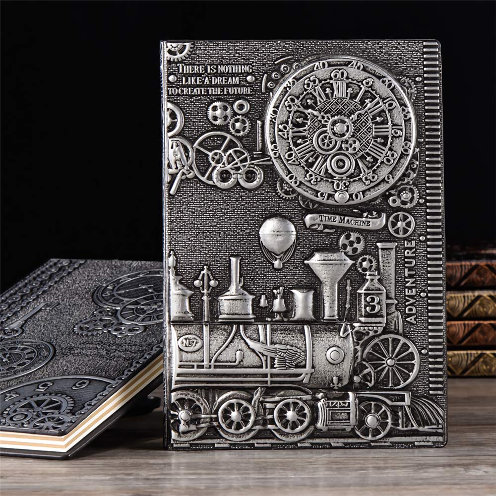 VIDOO Relief Retro Notebook A5 Machine Theme Vintage Hardcover Journal Carnet Papeterie Cadeau Écriture Business Office Cadeau Notepad - Argent
