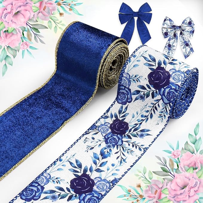 Flower Streaming Ribbon Amazon.com: 2 Rolls Christmas Flowers Ribbons for Wreath Bows, 2.5