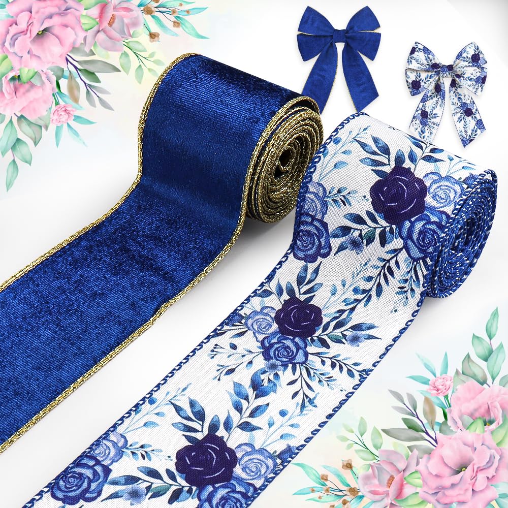 Amazon.com: 2 Rolls Christmas Flowers Ribbons for Wreath Bows, 2.5