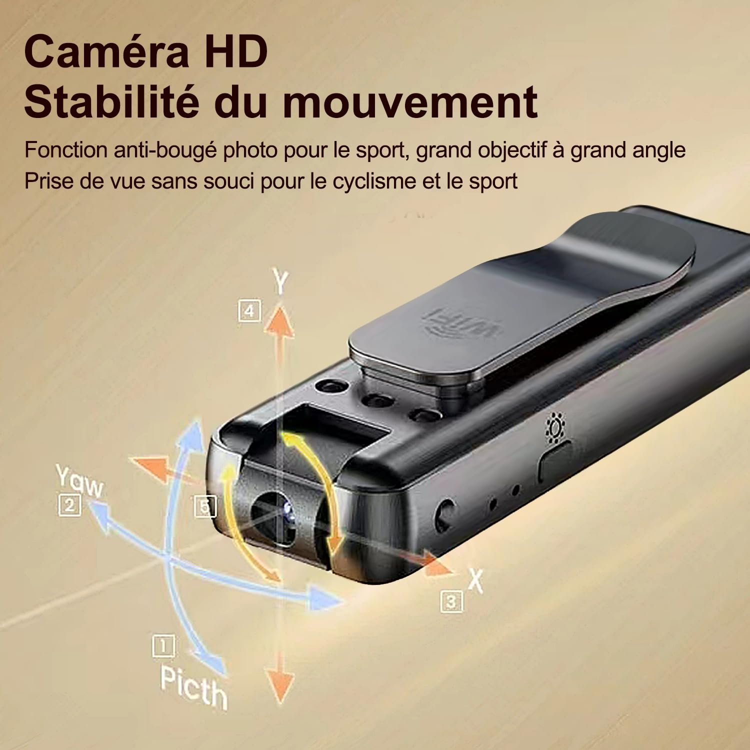 Genérico Videocamera Sportiva 180 ° Grande Angolo Video, Videocamera Ring Shot, 1 Ora Di Durata Della Batteria 1080p HD IR Visione Notturna Telecamera WiFi per Sport All'aperto E Registrazione