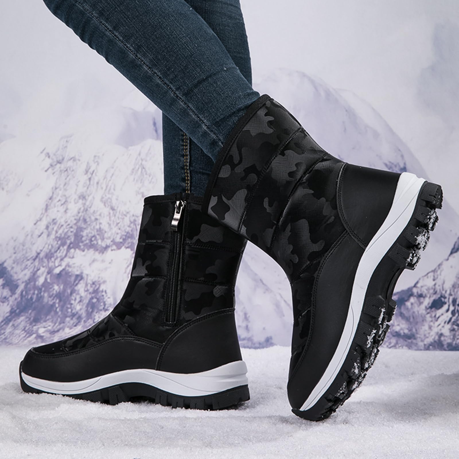 CUTEHEELS Damskie outdoorowe wodoodporne buty śniegowe, antypoślizgowe i trwałe, zimowe buty trekkingowe na zimną pogodę, do wędrówek, na kemping