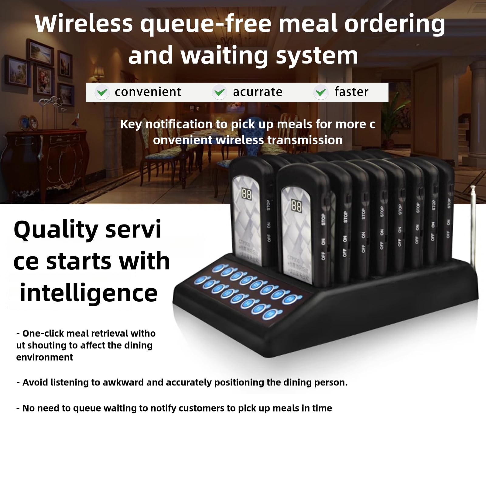 Buzzer Calling System, Restaurant Wireless Pager, 3 Calling Modes - Light/Vibration/Sound, Suitable for Queues Waiting for Service, Calling Customers from a Distance, 16pcs