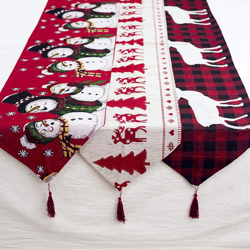 Christmas Table Runners Cotton Linen Table Cloth Christmas Table Decoration for Christmas Dinner Party Supplies Home Decorations Christmas Decorations (Deer)