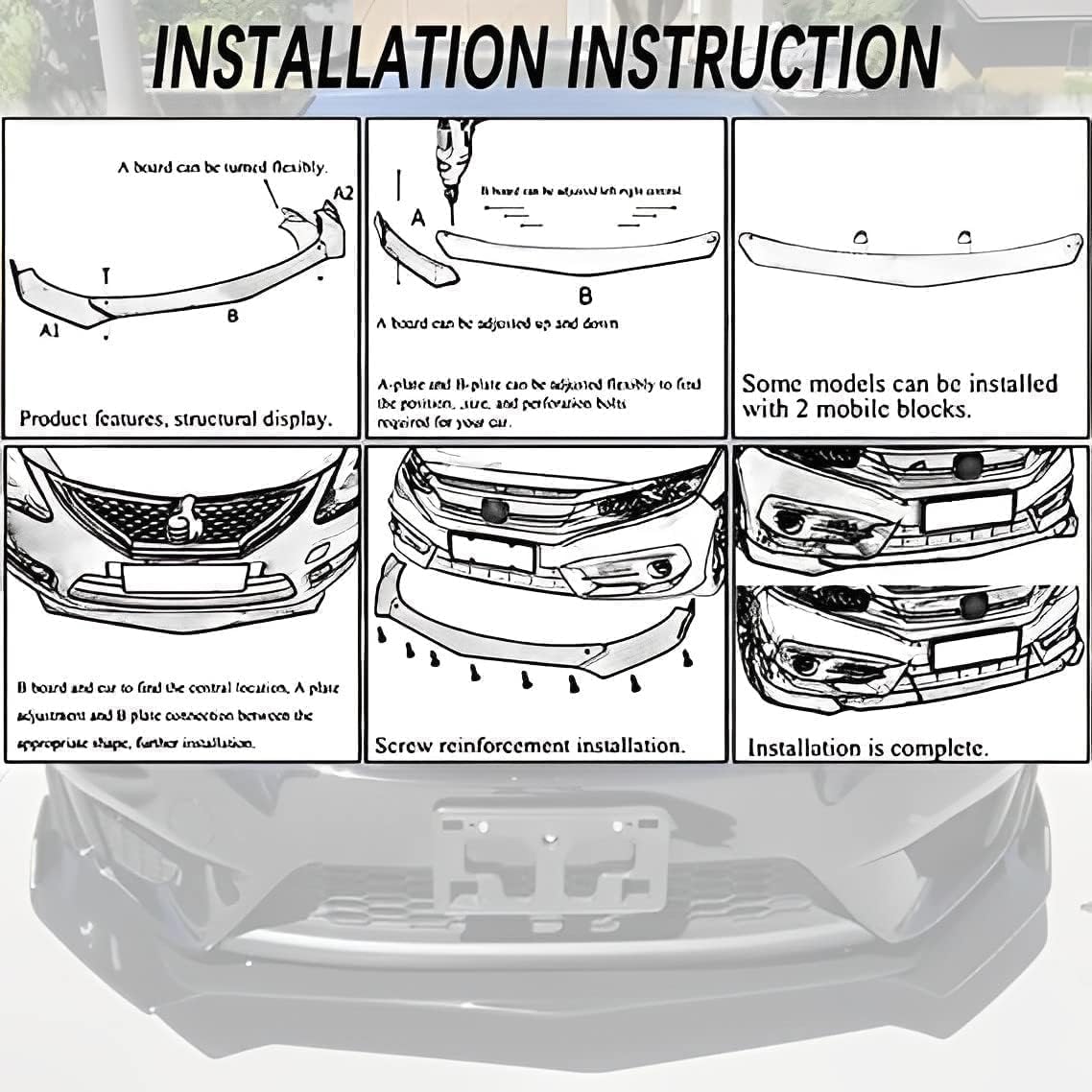 Spoiler Paraurti Anteriore Labbro per Fiat Punto Grande Cupra,ABS Paraurti Splitter Diffusore Protezione,AnticollisioneTuning Design Aerodinamico Kit
