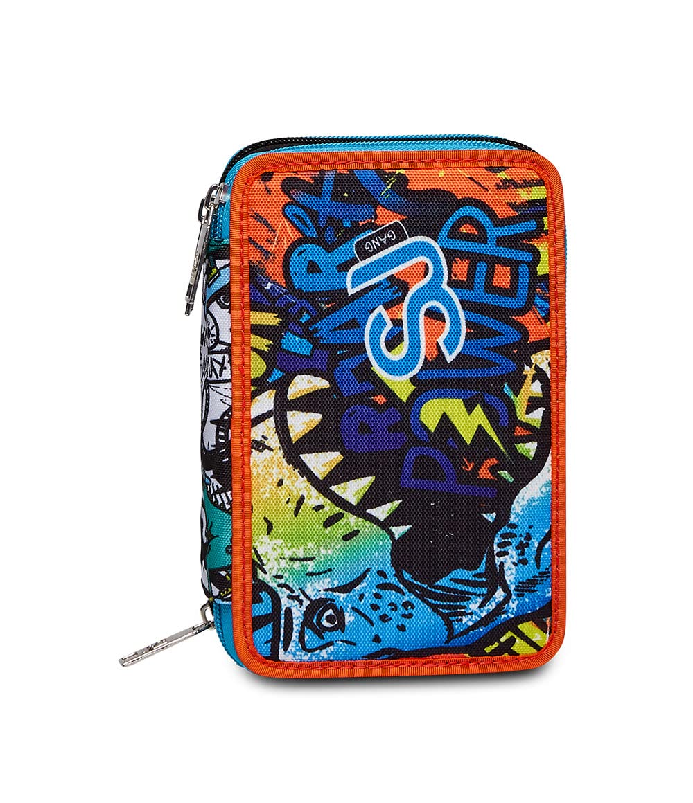 SJ Federmäppchen, Mäppchen, mehrfarbig, Federtasche für Schreibwaren, Etui mit Stiften, Kugelschreiber, & mehr, 3 Fächer, Mädchen & Jungen, Schule - Grundschule, XXL, blau