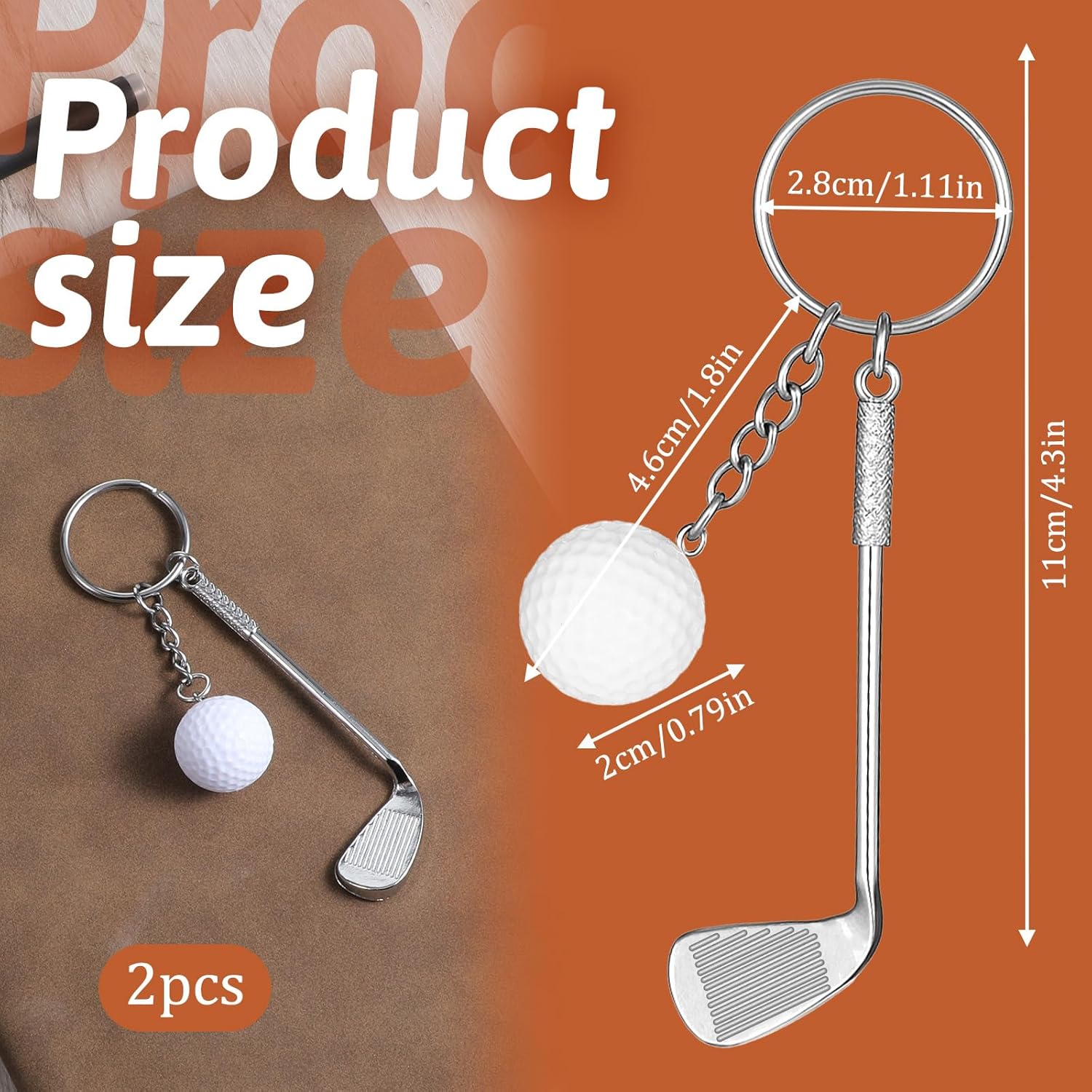 2 PCS Golf Club Keychain, Mini Alloy Golf Keychain Golf Gifts Keychains for Men Women Golfers Golf Ball Keychains Backpack Decorations Birthday Christmas Gifts for Family Sports Golf Lovers - Image 2