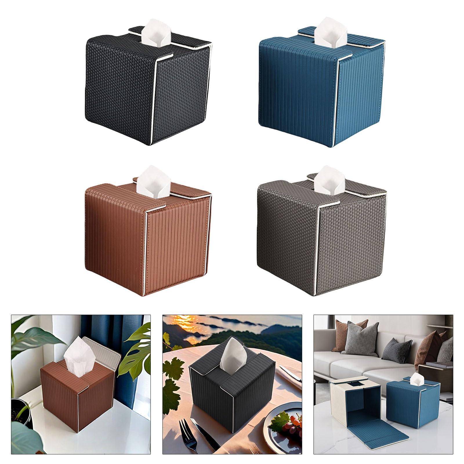 Montesy Square Faux Leather Tissue Box Covers Elegant Tissue Holder In Premium Faux Leather Materials Portable Paper Dispenser