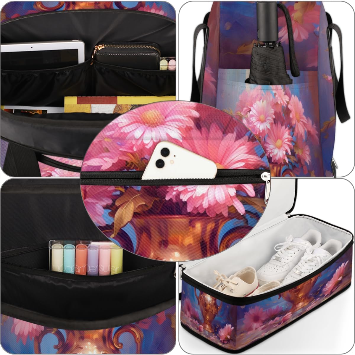 QsirBC Daisy Design Gym Bag for Women Duffle Tote with Shoes Compartment Men Weekender Duffel for Dance Travel Sports Swimming Overnight