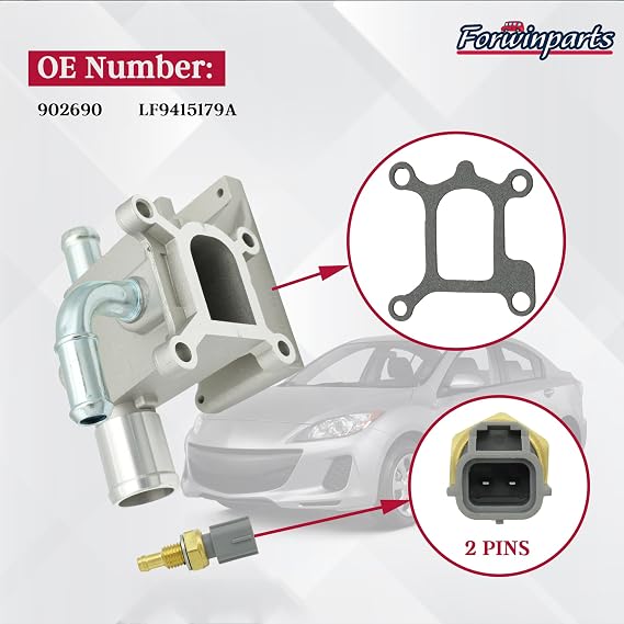 Forwinparts Aluminum LF941517Z 902690 Engine Coolant Thermostat Housing for Mazda 3 5 6 CX-7 2007-2015 2.0L 2.3L 2.5L 902690 LF9415179A