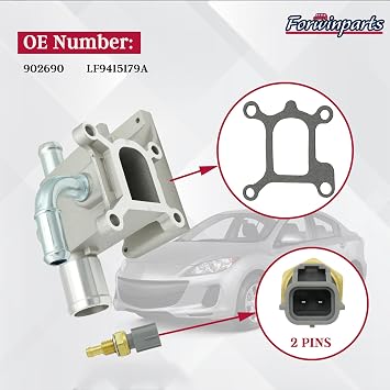 Forwinparts Aluminum LF941517Z 902690 Engine Coolant Thermostat Housing for Mazda 3 5 6 CX-7 2007-2015 2.0L 2.3L 2.5L 902690 LF9415179A